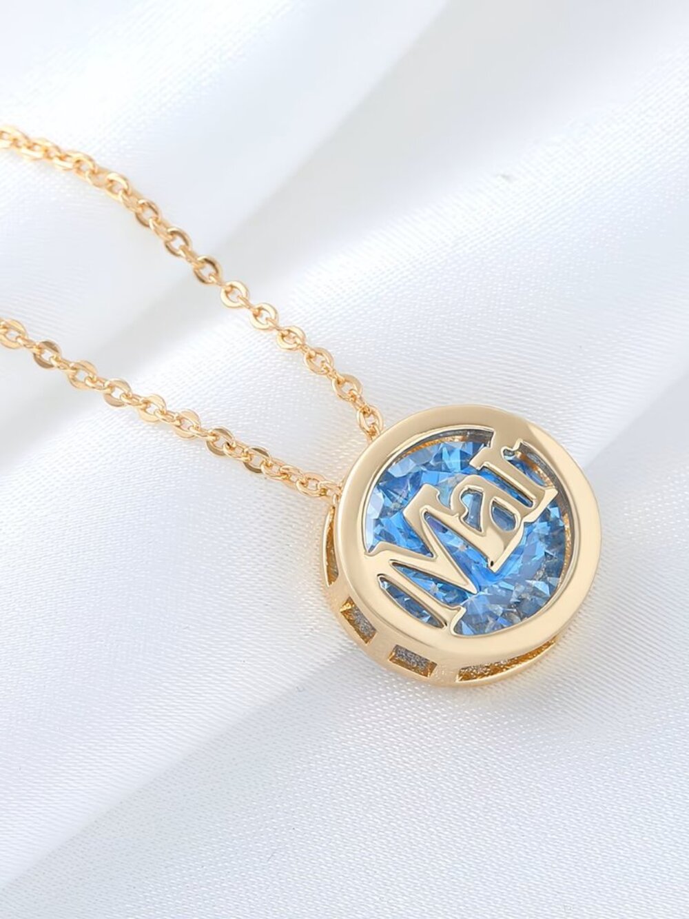 March Blue Aquamarine Birthstone Pendant Necklace Mar Birthday Jewelry Gift